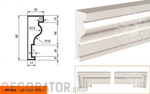 Молдинг LEPNINAPLAST МВ-95/2, 2000*95*35 мм в Курске