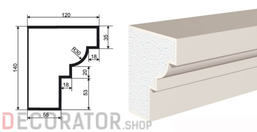 Карниз фасадный LEPNINAPLAST КВ-140/1, 2000*140*120 мм в Курске